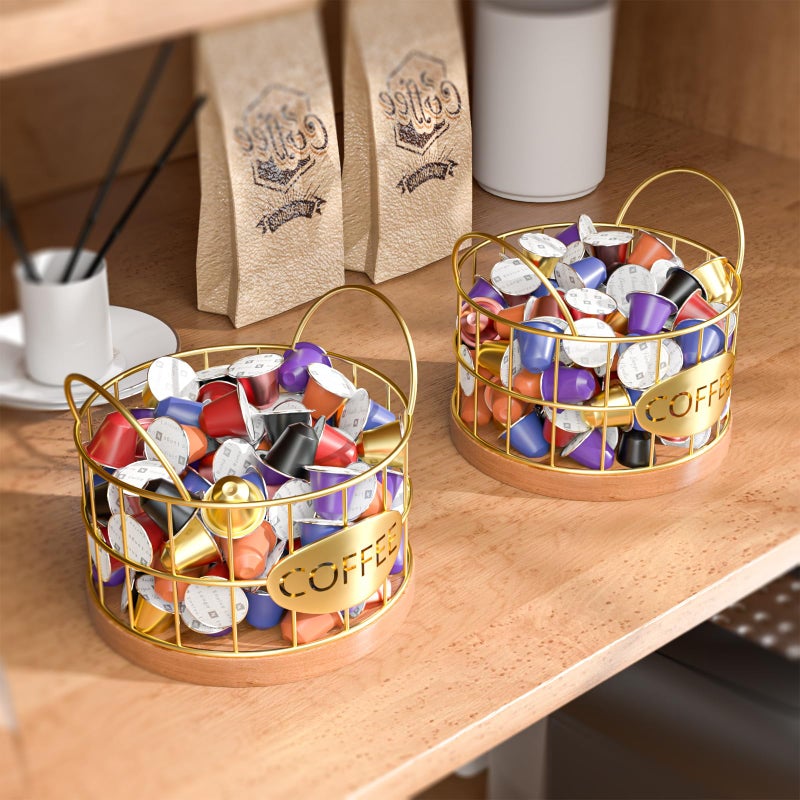 APOIMNA Coffee Pod Holder, Rustic K Cup Holder Organizer for Counter, Coffee Pods Storage Organizer for Coffee Bar Accessories Decor(Gold-02) - Image 3