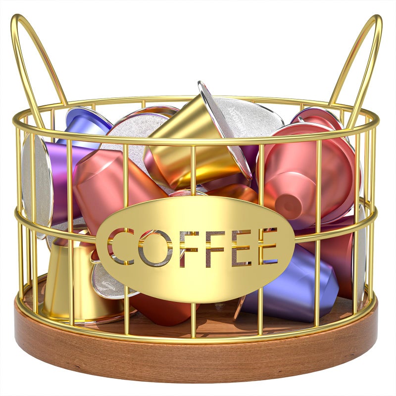APOIMNA Coffee Pod Holder, Rustic K Cup Holder Organizer for Counter, Coffee Pods Storage Organizer for Coffee Bar Accessories Decor(Gold-02) - Image 1
