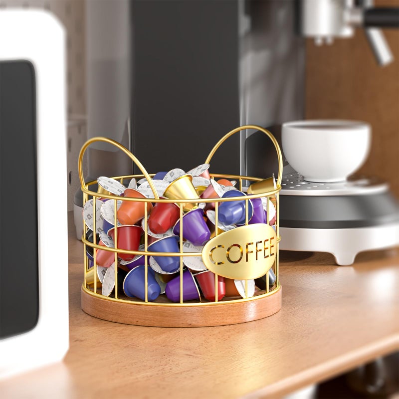 APOIMNA Coffee Pod Holder, Rustic K Cup Holder Organizer for Counter, Coffee Pods Storage Organizer for Coffee Bar Accessories Decor(Gold-02) - Image 5