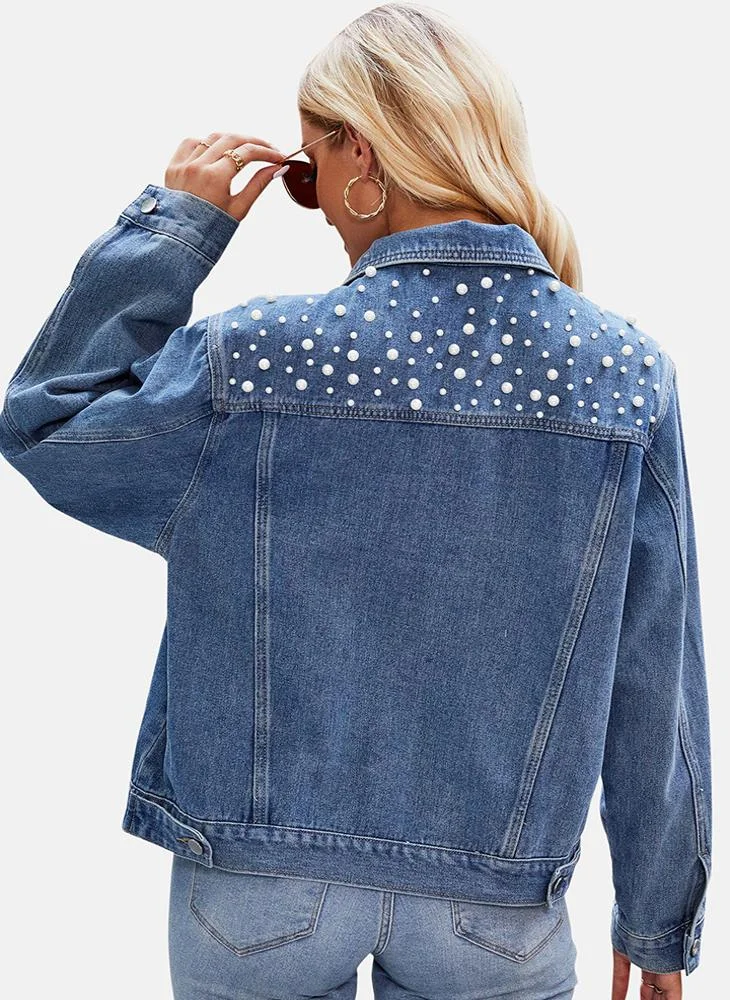 YUNIQEE Blue Printed Regular Fit Long Sleeve Denim Jacket
