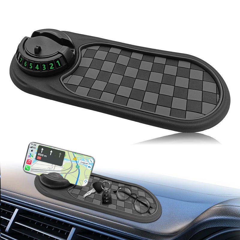 LTDCVTR Universal Multifunction Anti-Slip Car Dashboard Mat, Rotatable Car Phone Holder Dashboard Pad with Temporary Parking Number Non-Sticky Mat for Phones Sunglasses Keys Gadgets - Image 1