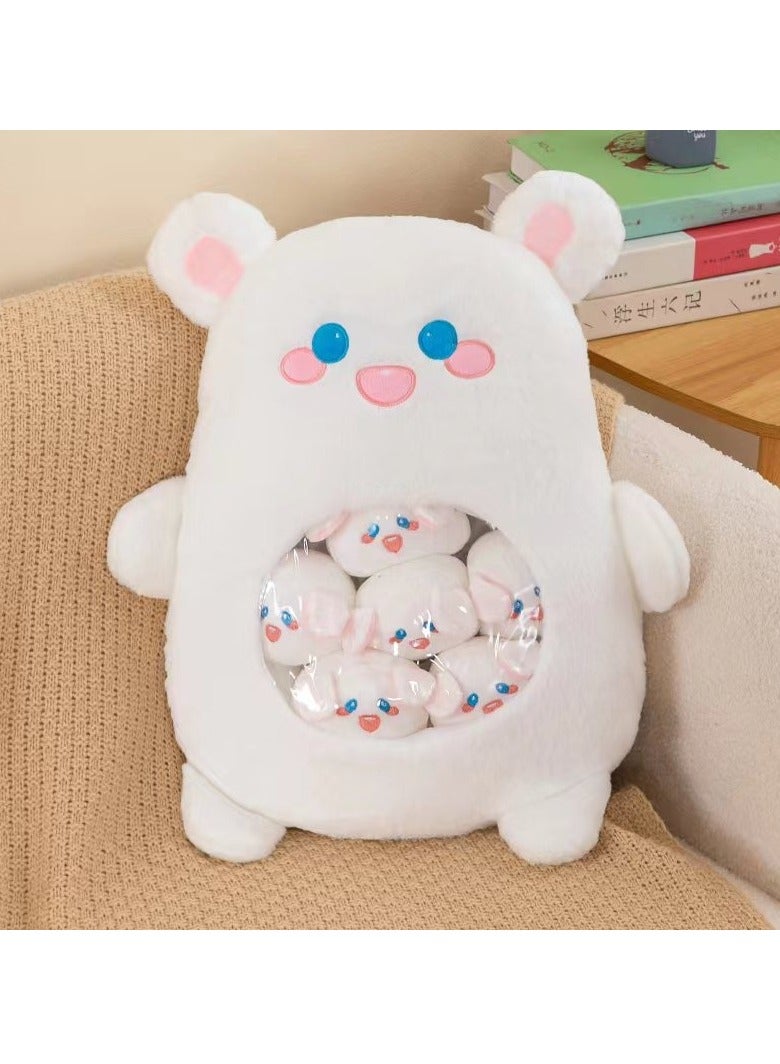 Cute Plush Pillow Removable Stuffed Animal Toy Creative Gift Children's Soft Pillow Room Decoration - White Rabbit (6 Animal Balls Inside) - Image 1