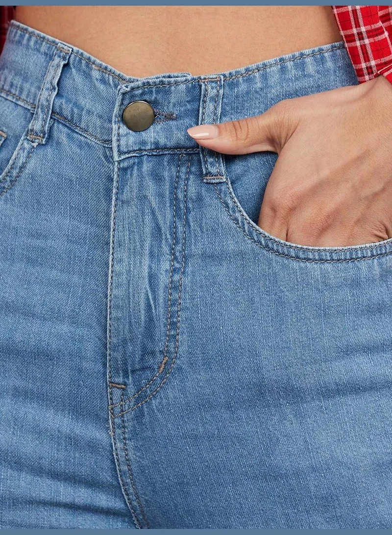 Styli High Waist Core Mom Jeans with Belt Loops