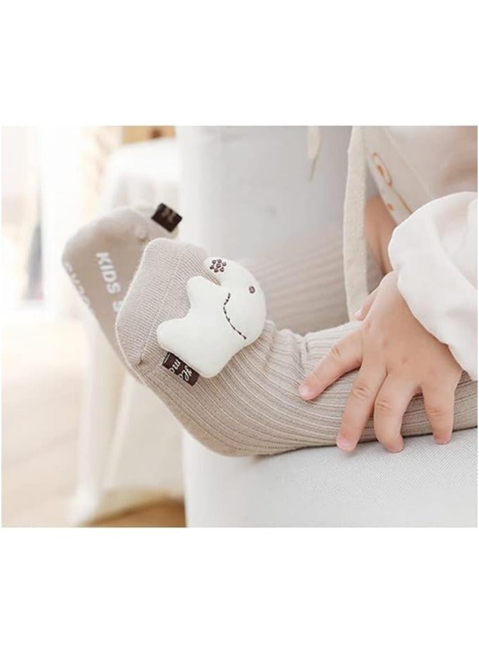 6-Pair Baby Girl Knee-High Socks, Toddler Newborn 3D Doll Indoor Pre-Walking Non-Slip Socks, Baby Cute Cartoon Pattern Knit Socks, Cotton Tube Leggings (0-6 Months) - Image 2