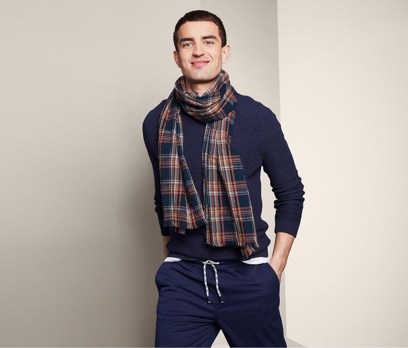 Tchibo Men Woven Scarf, Navy and Orange  - Image 2