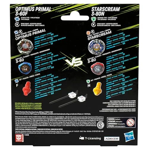 Beyblade X Transformers Collab Optimus Primal 3-60F vs. Starscream 3-80N Multipack Set with 2 Tops & 2 launchers; Battling Top Toys for 8 Year Old Boys & Girls (Amazon Exclusive) - Image 4
