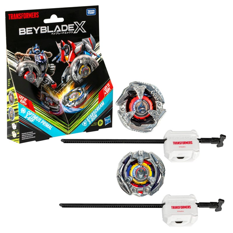 Beyblade X Transformers Collab Optimus Primal 3-60F vs. Starscream 3-80N Multipack Set with 2 Tops & 2 launchers; Battling Top Toys for 8 Year Old Boys & Girls (Amazon Exclusive) - Image 5