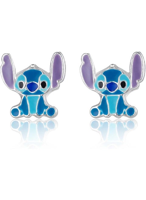 Disney Stitch Earrings Sterling Silver with Enamel for Children and Girls, Jewellery Disney, Sterling Silver