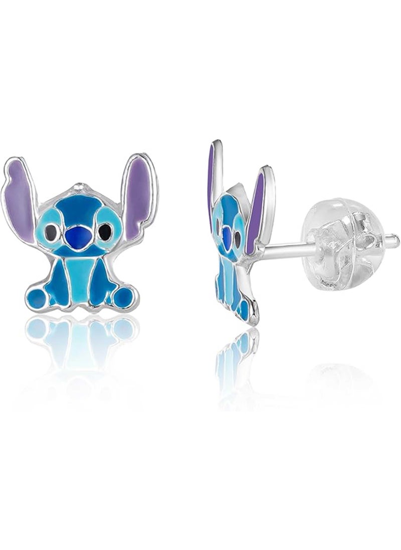Disney Stitch Earrings Sterling Silver with Enamel for Children and Girls, Jewellery Disney, Sterling Silver