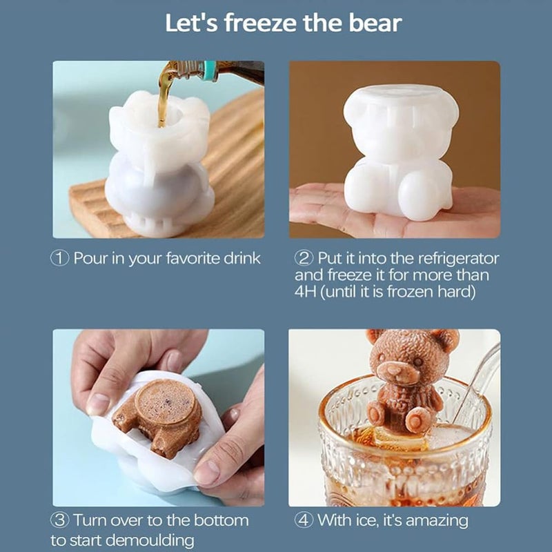 IBAMA 3D Cute Bear Ice Cube Mold, Silicone Animal Mold Ice Cube for DIY Iced Coffee Milk Tea Beverage Drink Decoration Reusable and BPA Free-Set of 2 - Image 5