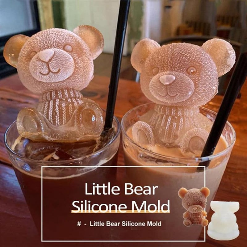 IBAMA 3D Cute Bear Ice Cube Mold, Silicone Animal Mold Ice Cube for DIY Iced Coffee Milk Tea Beverage Drink Decoration Reusable and BPA Free-Set of 2 - Image 2