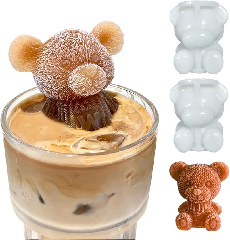 IBAMA 3D Cute Bear Ice Cube Mold, Silicone Animal Mold Ice Cube for DIY Iced Coffee Milk Tea Beverage Drink Decoration Reusable and BPA Free-Set of 2 - Image 1