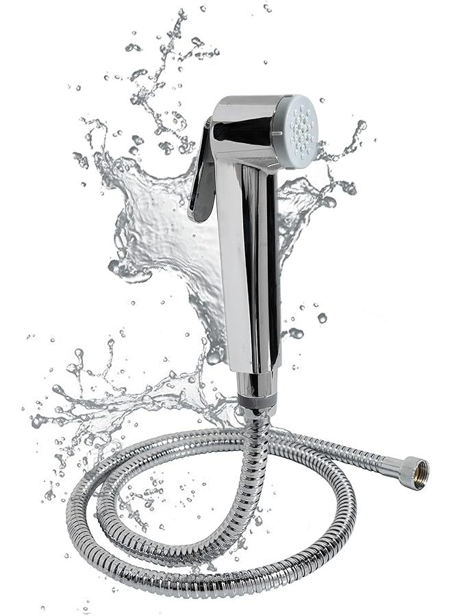The Bros Premium Shattaf Set - Ergonomic Chrome Bidet Sprayer with Durable Stainless Steel Hose