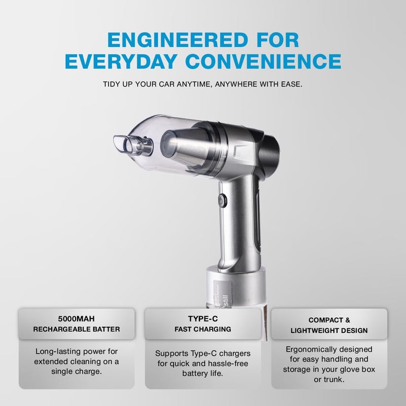 Blaupunkt مكنسة سيارة لاسلكية قابلة لإعادة الشحن - VC 5005 - GT | بطارية 5000mAh، تدعم الشحن من نوع-C | مستويان للشفط ومحرك 70W - Image 3