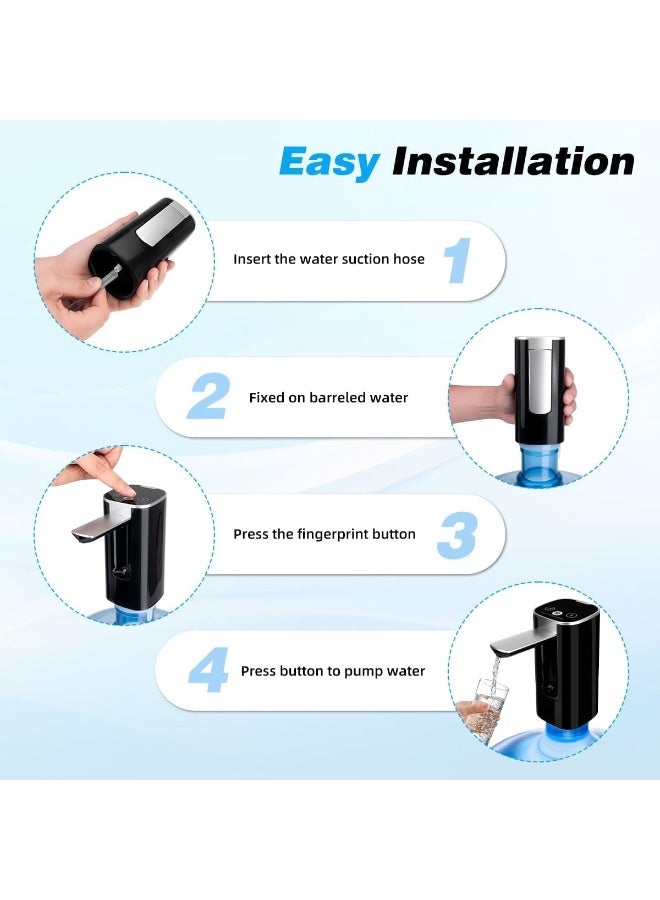 Water Dispenser for 5 Gallon Bottle with Digital Display, 4 Dispense Modes, Portable USB Charging Electric Water Pump, Foldable Spout, Food-Grade Water Jug Pump for Home, Office, RV, Campin(Black) - Image 5