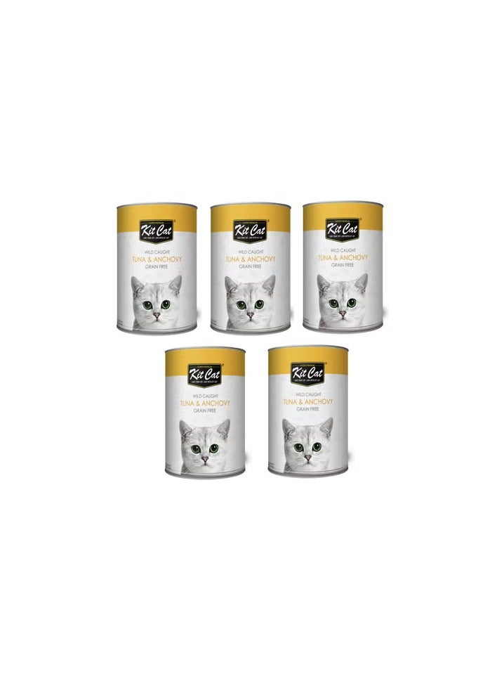 Kit Cat Wild Caught Tuna & Anchovy Cat Wet Food 400g x 5pcs - Image 1