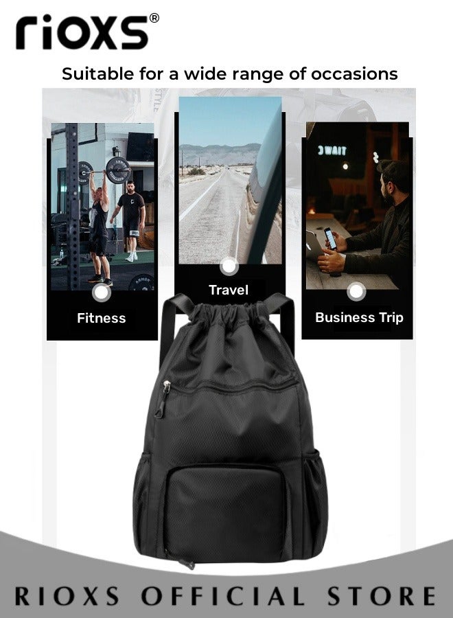 RIOXS Drawstring Bag Gym Sack String Bag for Men and Women Oxford Fabric Casual Sports Bag Lightweight Large Capacity Fitness Backpack - Image 3