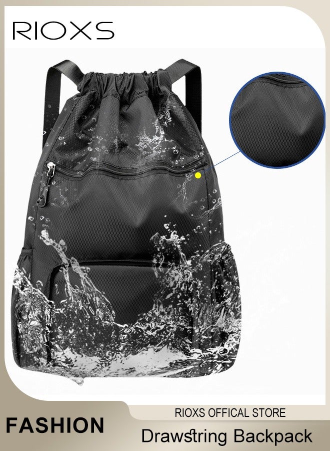 RIOXS Drawstring Bag Gym Sack String Bag for Men and Women Oxford Fabric Casual Sports Bag Lightweight Large Capacity Fitness Backpack - Image 1