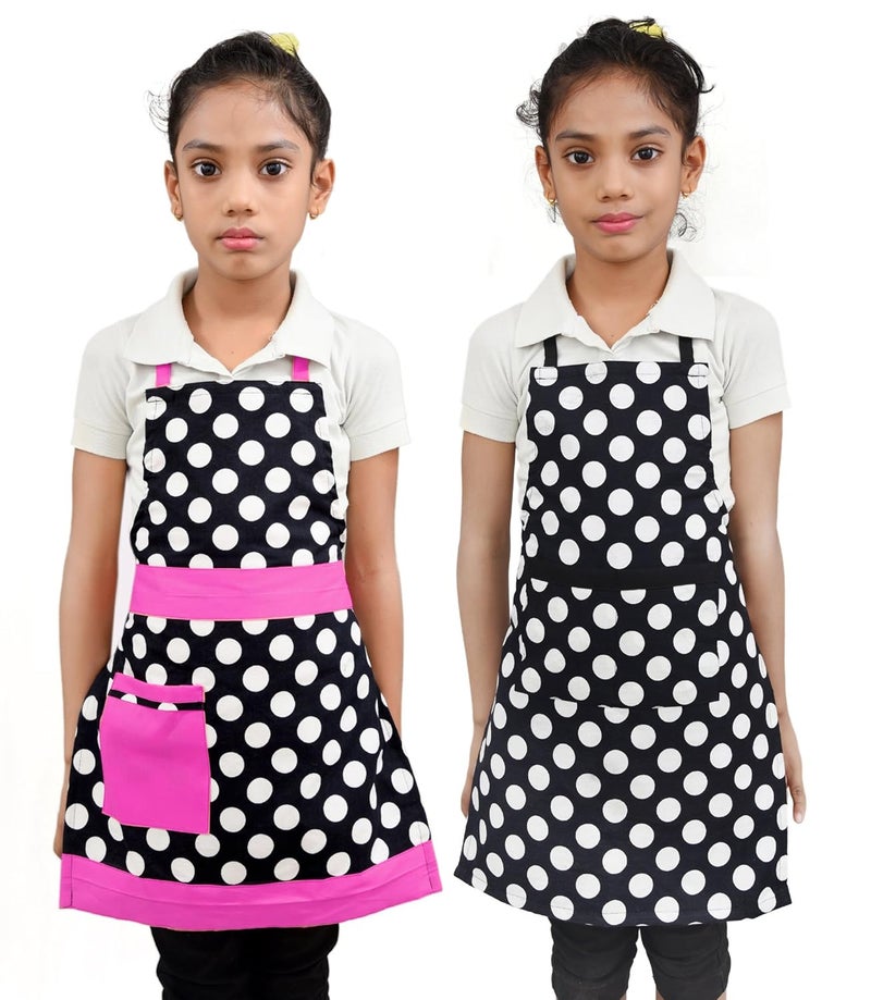 Switchon Waterproof cotton Multi Purpose Cooking Polka dots Apron for kids pack of 2 Ideal for kids of age 6 to 12 years - Image 1