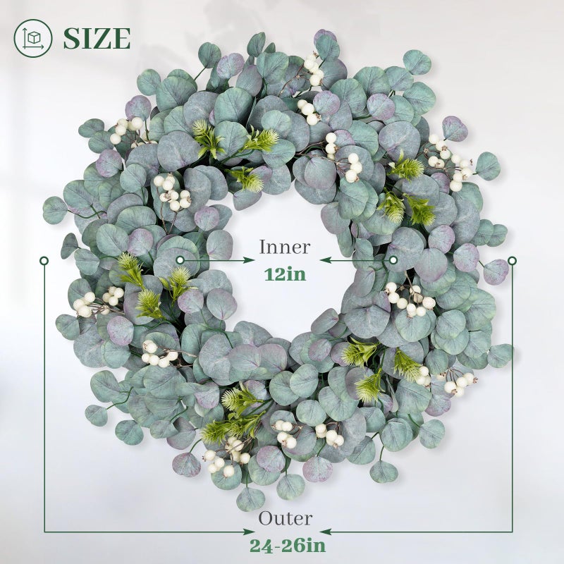 COLORSPEC 24Inch Large Eucalyptus Wreath, Blue Green Eucalyptus Wreath for Front Door with Berries All Year Round, Artificial Spring Summer Wreaths for Indoor Outdoor Wedding Holiday - Image 2