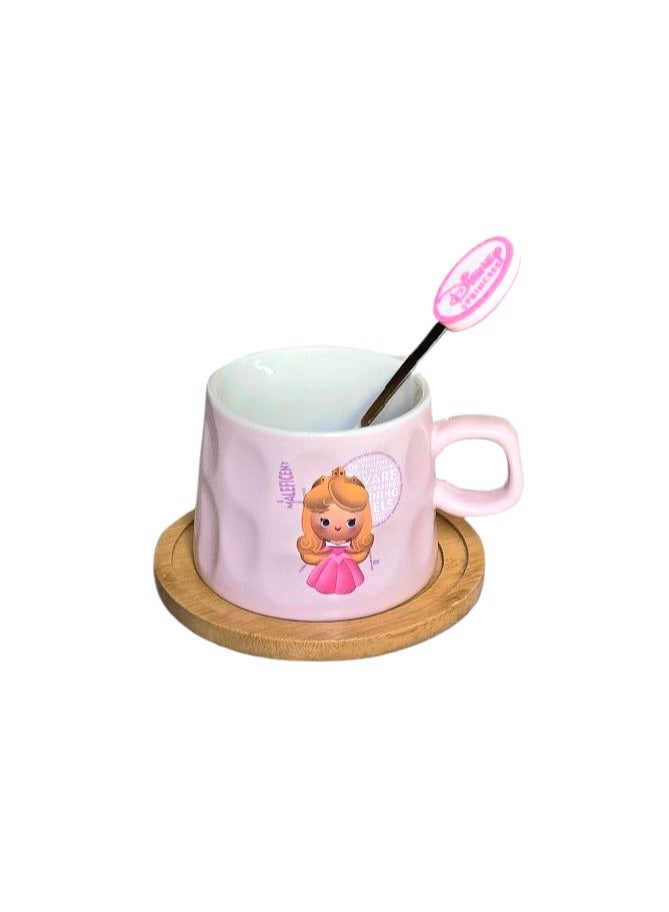 Disney Princesses Aurora Porcelain Mug With Wooden Coaster & Steel spoon - Image 1