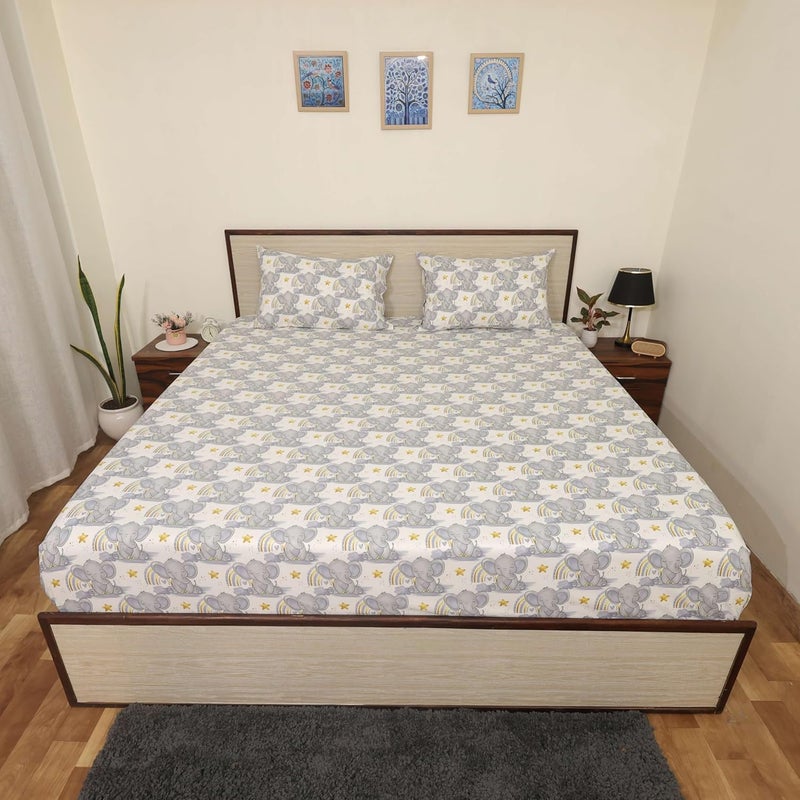 Bhoomi Impex Bed Sheets Brushed Microfiber Rainbowsafari_Micro Patterned Sheet Pillowcase Sets_King 108x108 Inch - Image 1