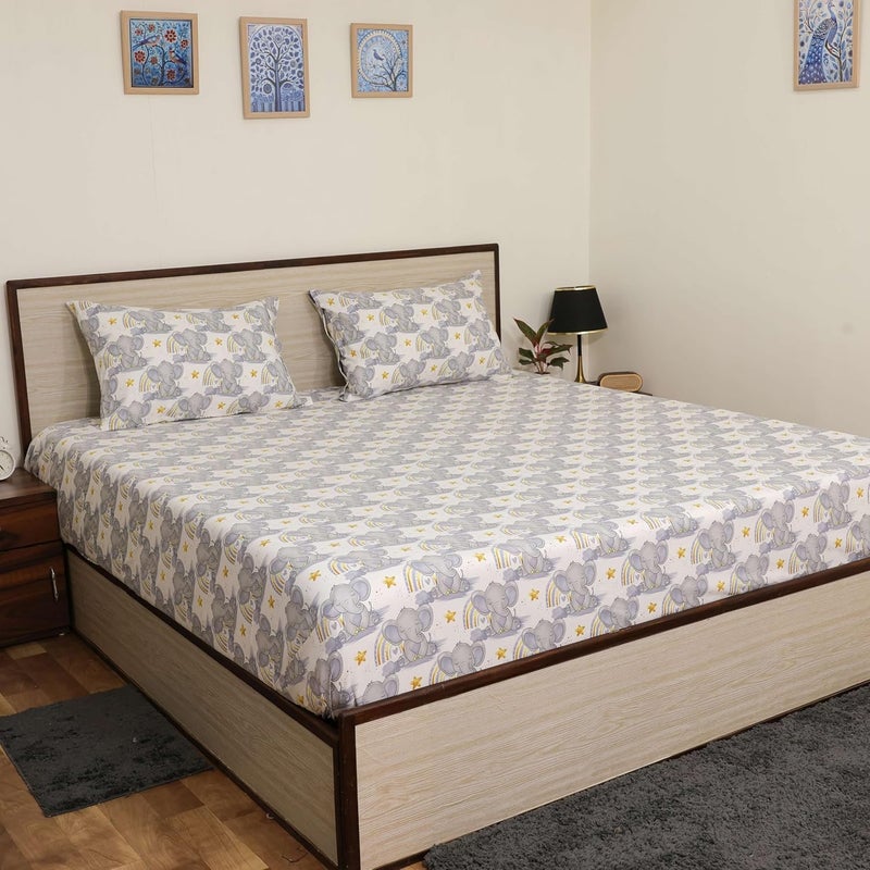 Bhoomi Impex Bed Sheets Brushed Microfiber Rainbowsafari_Micro Patterned Sheet Pillowcase Sets_King 108x108 Inch - Image 3