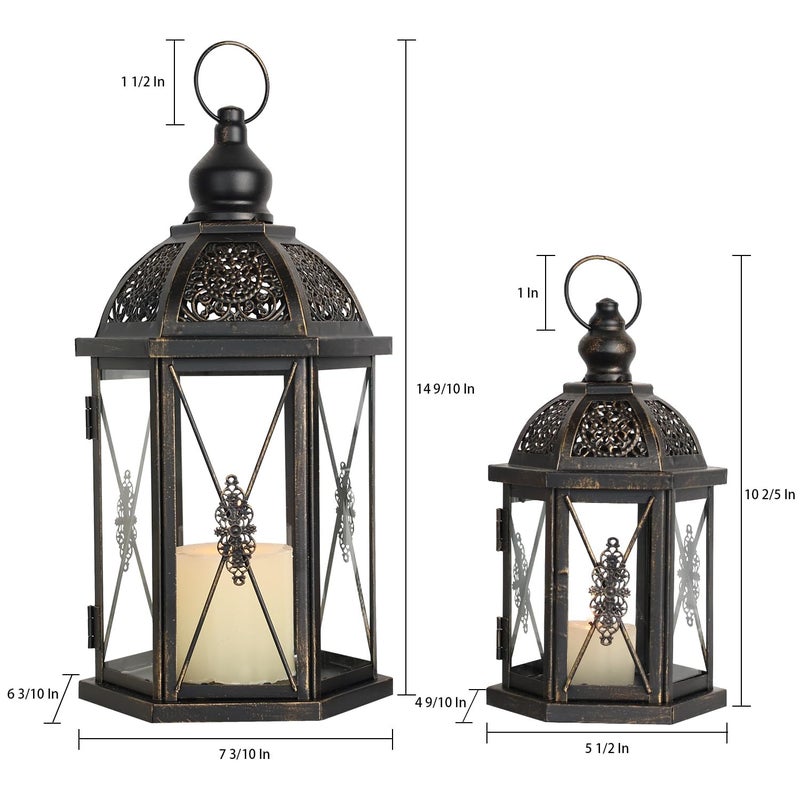 DECORKEY Large Lantern Decorative Outdoor & Indoor, Set of 2 (15â€™â€™&10â€™â€™) Metal Candle Lanterns Decor, Vintage Hanging Candle Holder for Front Porch Patio Wedding Farmhouse Home, Spring Decoration - Image 5