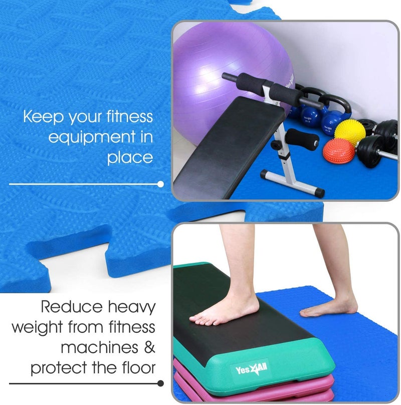 SIGNATRON Fitness Puzzle Mat, Gym Floor Mat, Exercise Mat, EVA Foam Interlocking Tiles, Protective Flooring for Home Gym Equipment and Workouts, 12mm (Blue, 24 SqFt - 6 Mats) - Image 5
