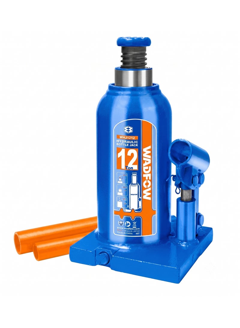 WADFOW 12 Ton Hydraulic Bottle Jack WHJ1512 – Commercial Grade Auto Lifting Jack with Safety Valve, 200mm Min Height, 110mm Stroke & Extension Screw for Trucks, Busses, Machinery & Garage Repair