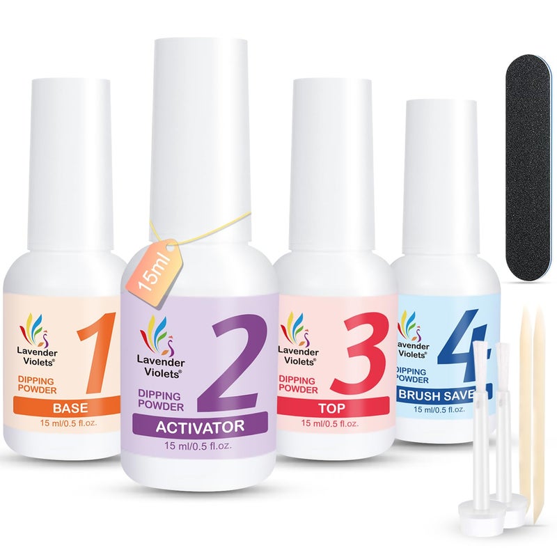 Lavender Violets Dip Powder Liquid Set with Activator Base Top Coat and Brush Saver 05ozBot Nail File Necessary Tools for Dipping Powder Acrylic Manicure Pedicure J775