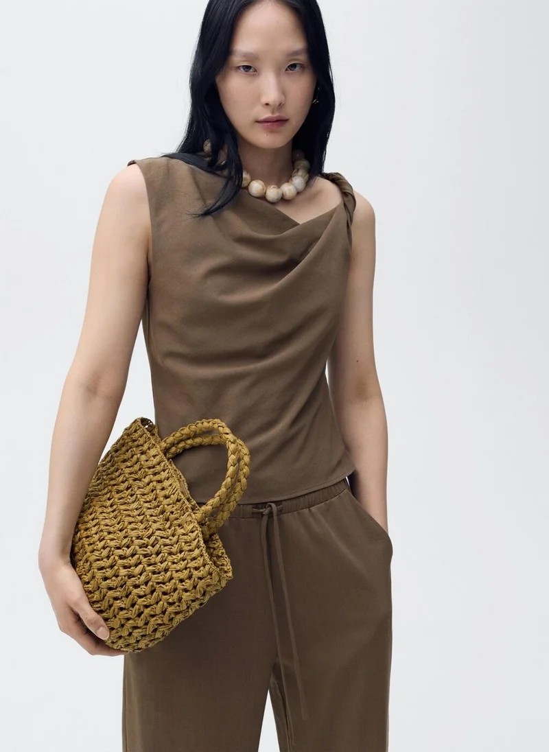 MANGO Asymmetrical Draped Top With Straps