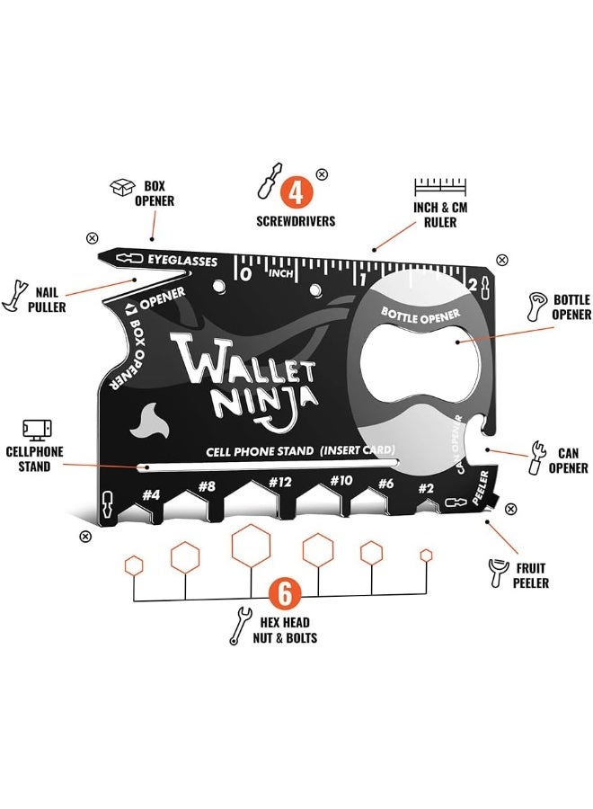 Wallet Ninja Wallet Ninja Multitool Card – 18 in 1 Credit Card Size Multi-Tool for Quick Repairs, EDC Survival Gear, Bottle Opener, Camping – Cool Gadget and Stocking Stuffer – Black (2)  - Image 3