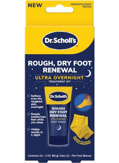 Dr. Scholl's Rough, Dry Foot Renewal Ultra Overnight Treatment with Overnight Foot Cream 3oz with Aloe, Coconut Oil & Urea and Heel Sleeve Socks, Deeply Moisturize & Soften Feet, Dermatologist Tested