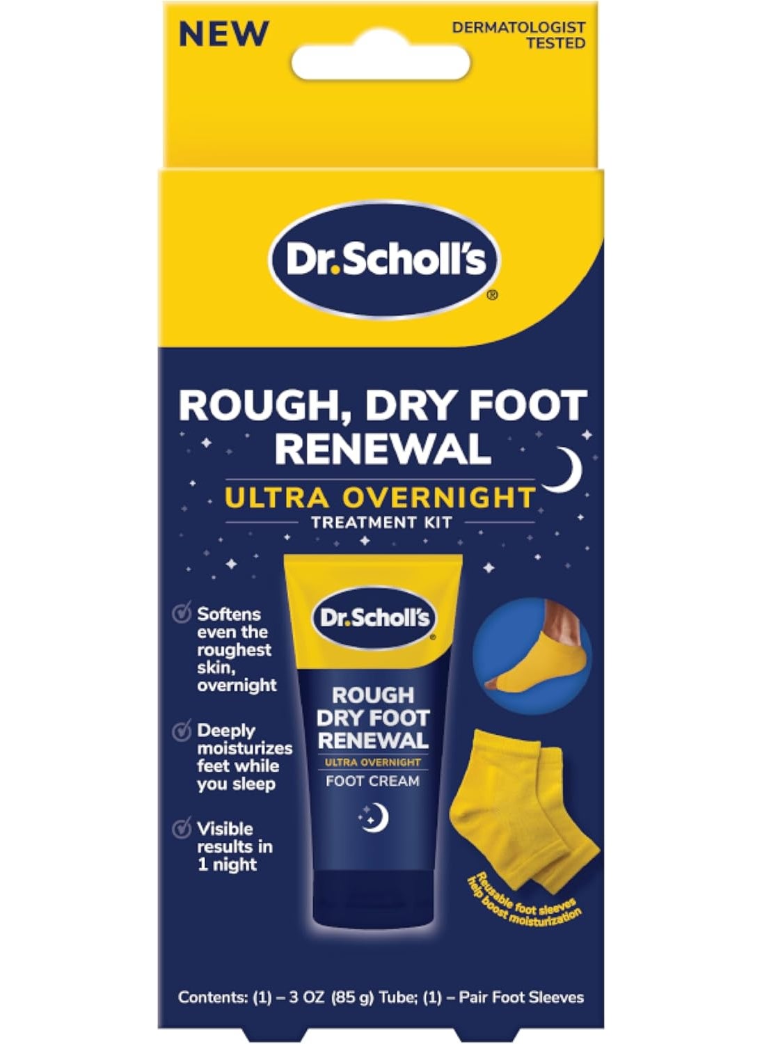 Dr. Scholl's - Dr. Scholl's Rough, Dry Foot Renewal Ultra Overnight Treatment with Overnight Foot Cream 3oz with Aloe, Coconut Oil & Urea and Heel Sleeve Socks, Deeply Moisturize & Soften Feet, Dermatologist Tested - Image 1