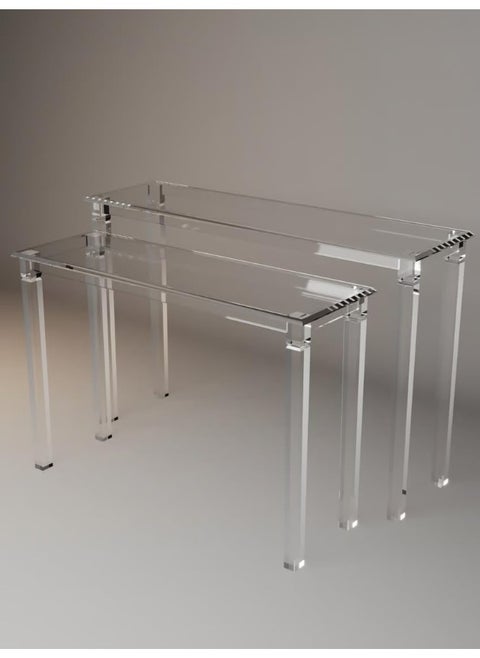 Horoof Home® Luxury Clear Acrylic Console Table Set – Sleek Nested Design with Durable 12mm Tabletops & 5cm Thick Legs – Includes Large (140x40x90cm) & Small (120x40x80cm) Sizes
