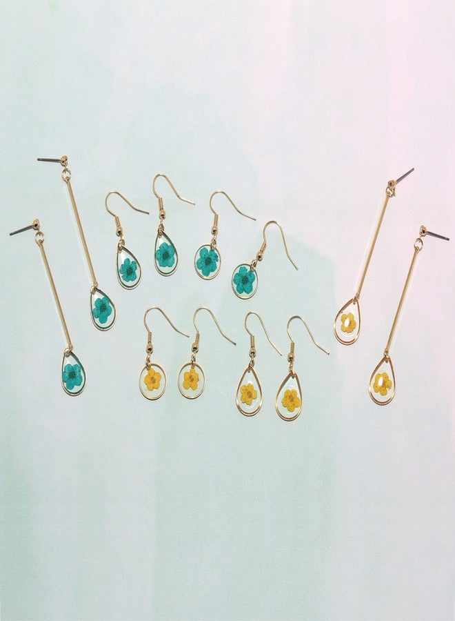 BONALUNA Pressed Flower Yellow Gold Plated Tear Dangle With Cubic Zirconia Titanium Post Back Earrings - Image 5