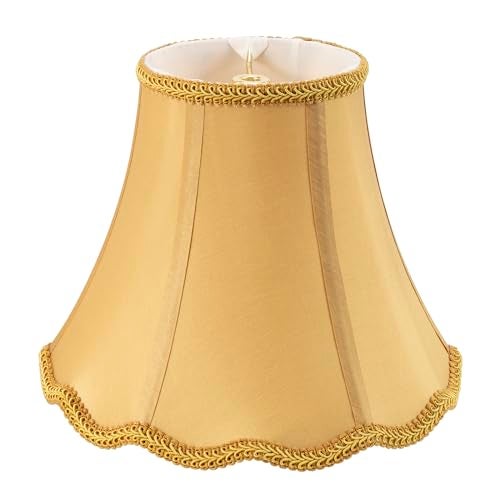 saangseon Bell Lamp Shade, Saangseon Scalloped Gold Fabric Lampshade Replacement, Softback, 5'' Top x 10'' Bottom x 8.3'' Slant Height x 8'' Vertical Height, Brass Spider - Image 1