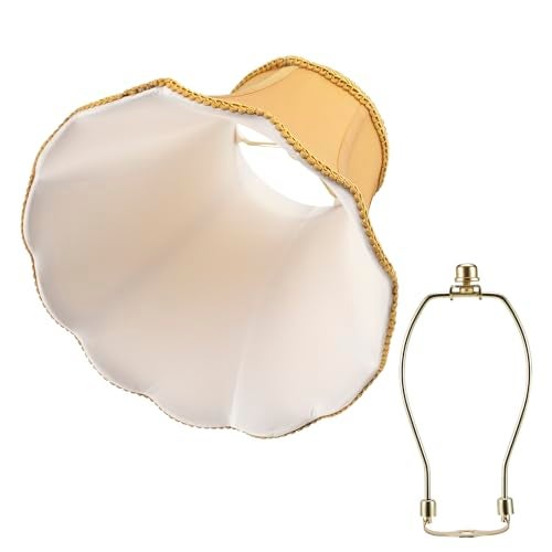 saangseon Bell Lamp Shade, Saangseon Scalloped Gold Fabric Lampshade Replacement, Softback, 5'' Top x 10'' Bottom x 8.3'' Slant Height x 8'' Vertical Height, Brass Spider - Image 3