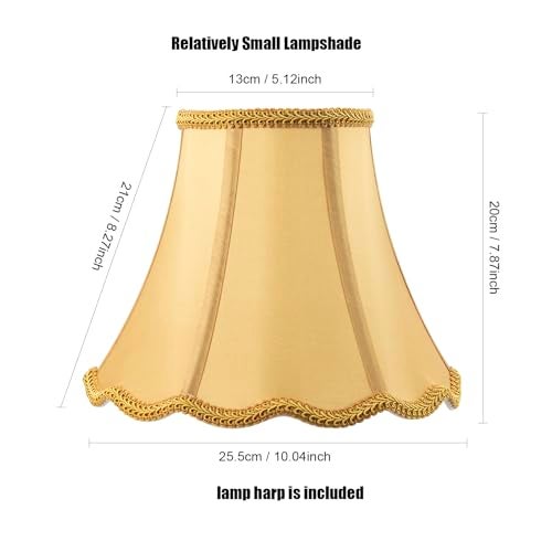 saangseon Bell Lamp Shade, Saangseon Scalloped Gold Fabric Lampshade Replacement, Softback, 5'' Top x 10'' Bottom x 8.3'' Slant Height x 8'' Vertical Height, Brass Spider - Image 2