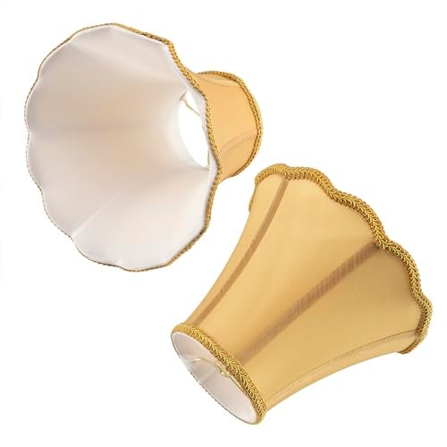 saangseon Bell Lamp Shade, Saangseon Scalloped Gold Fabric Lampshade Replacement, Softback, 5'' Top x 10'' Bottom x 8.3'' Slant Height x 8'' Vertical Height, Brass Spider - Image 4