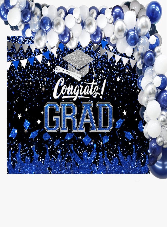 Mocsicka Graduation Party Decorations 2023 Congrats Grad Backdrops for Photography Bachelor Cap Congratulations Grad Photo Backdrop Graduation Prom Party Supplie (Blue and Silver, 7x5ft (82x60 inch)) - Image 5