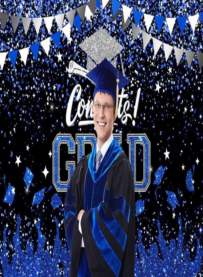 Mocsicka Graduation Party Decorations 2023 Congrats Grad Backdrops for Photography Bachelor Cap Congratulations Grad Photo Backdrop Graduation Prom Party Supplie (Blue and Silver, 7x5ft (82x60 inch)) - Image 2