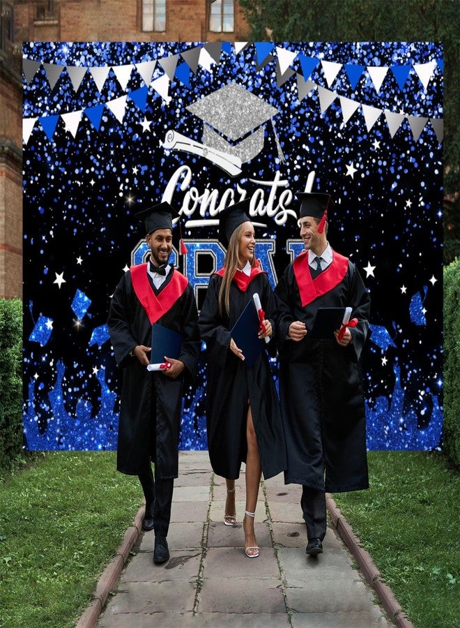 Mocsicka Graduation Party Decorations 2023 Congrats Grad Backdrops for Photography Bachelor Cap Congratulations Grad Photo Backdrop Graduation Prom Party Supplie (Blue and Silver, 7x5ft (82x60 inch)) - Image 4