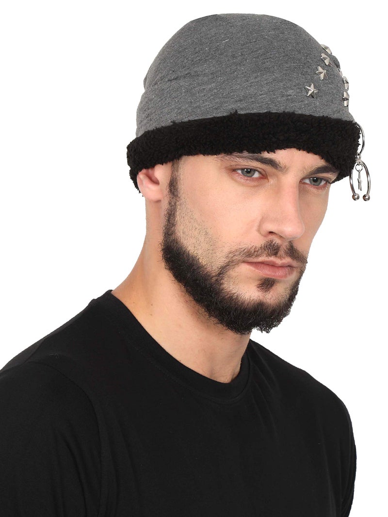FabSeasons Cotton Beanie with Stud Accessories and Faux Fur Lining on The Inner for Winters - Image 2