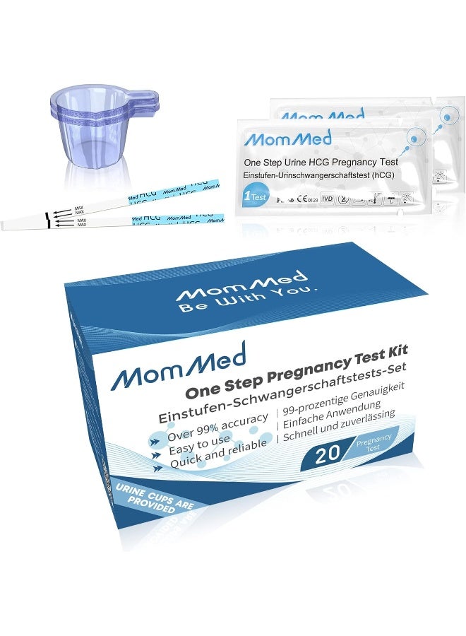 MomMed Pregnancy Tests, 20 x Pregnancy Test Strips (25mIU) with 20pcs Deep Urine Cups, Reliable and Quick Early Detection of Pregnancy, Early Pregnancy Tests, Pregnancy Test Kit - Image 1