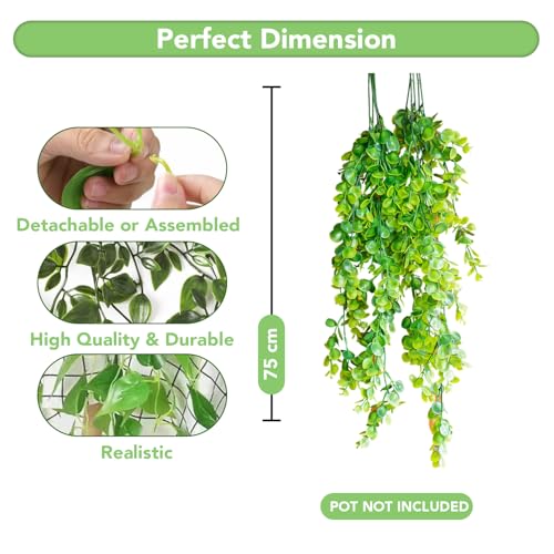 Ekhasa Nostrae Eucalyptus Leaves Hanging Artificial Plants (Set of 2) | Ivy Gardens Artificial Hanging Plants for Decor | Falling Creepers Climbers Green Fake Vines for Pots (Eucalyptus Strings) - Image 3