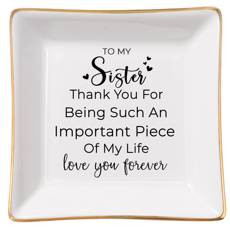 COZITED Sister Gifts, To My Sister Ring Tray Jewelry Dish, Sister Birthday Gifts for Sister Christmas Mother's Day Valentines Gift for Sisters from Sister Brother - Image 1
