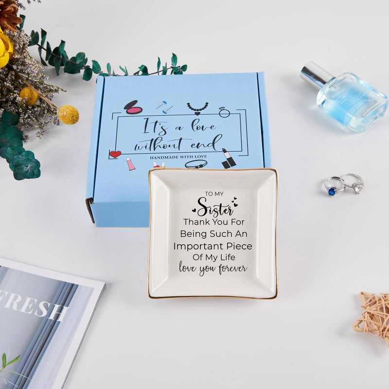 COZITED Sister Gifts, To My Sister Ring Tray Jewelry Dish, Sister Birthday Gifts for Sister Christmas Mother's Day Valentines Gift for Sisters from Sister Brother - Image 3