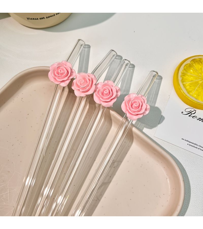 Exclusive Rose Shaped Straw For Romantic Valentine Day Celebrations Pink Transparent Curves Reusable Decoration For Water Lovers Date Night - Image 3